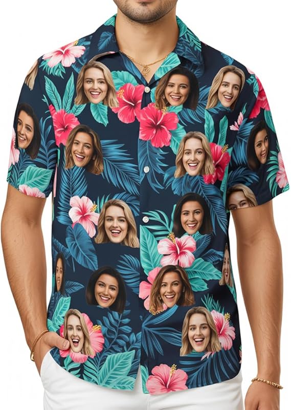 Custom Face Patriotic Short Sleeve Hawaiian Shirt, Personalized Photo Independence Day Hawaiian Shirt, Shirt for Men