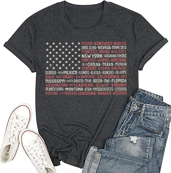 4th of July Shirts Women American Flag Patriotic T-Shirts USA Star Stripes Graphic Tee Tops