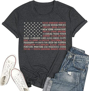 4th of July Shirts Women American Flag Patriotic T-Shirts USA Star Stripes Graphic Tee Tops