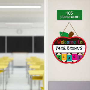 Welcome Sign for Classroom Door Decorations, Personalized Apple-shape Teacher Door Sign, Back to School Welcome to Our Classroom Sign, Teacher Name Sign for Classroom Door Teacher Supplies