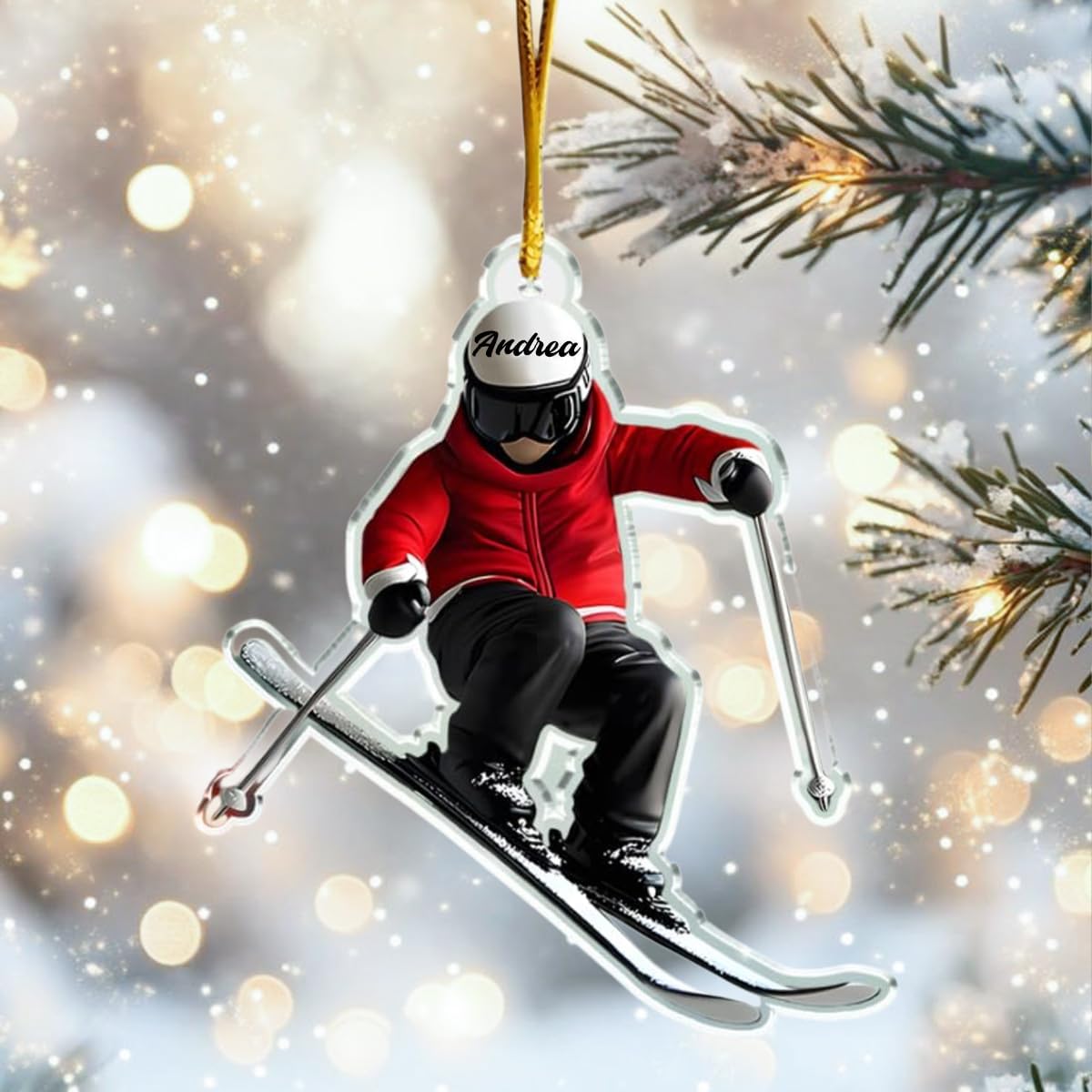 Personalized Skiing Ornaments 2025, Custom Skier Acrylic Christmas Ornament with Name, 2D Flat Ski Ornament for Snow Lovers, Unique Winter Sports Gift for Skiers & Snowboard Fans