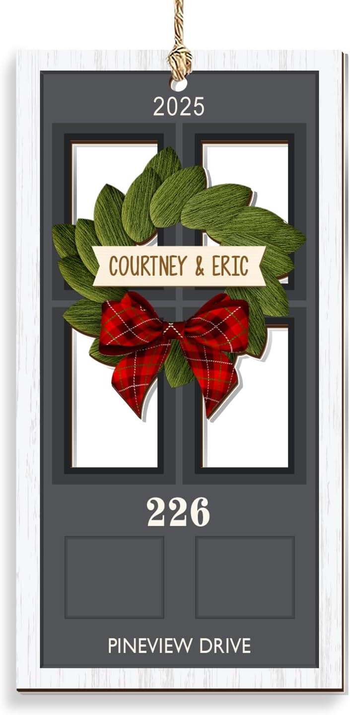 Personalized New Home/Apartment Christmas Ornament 2025, 2-Layers Wooden Housewarming Gift for Couple, Family, Our First Apartment Christmas First Christmas in New Home Ornaments