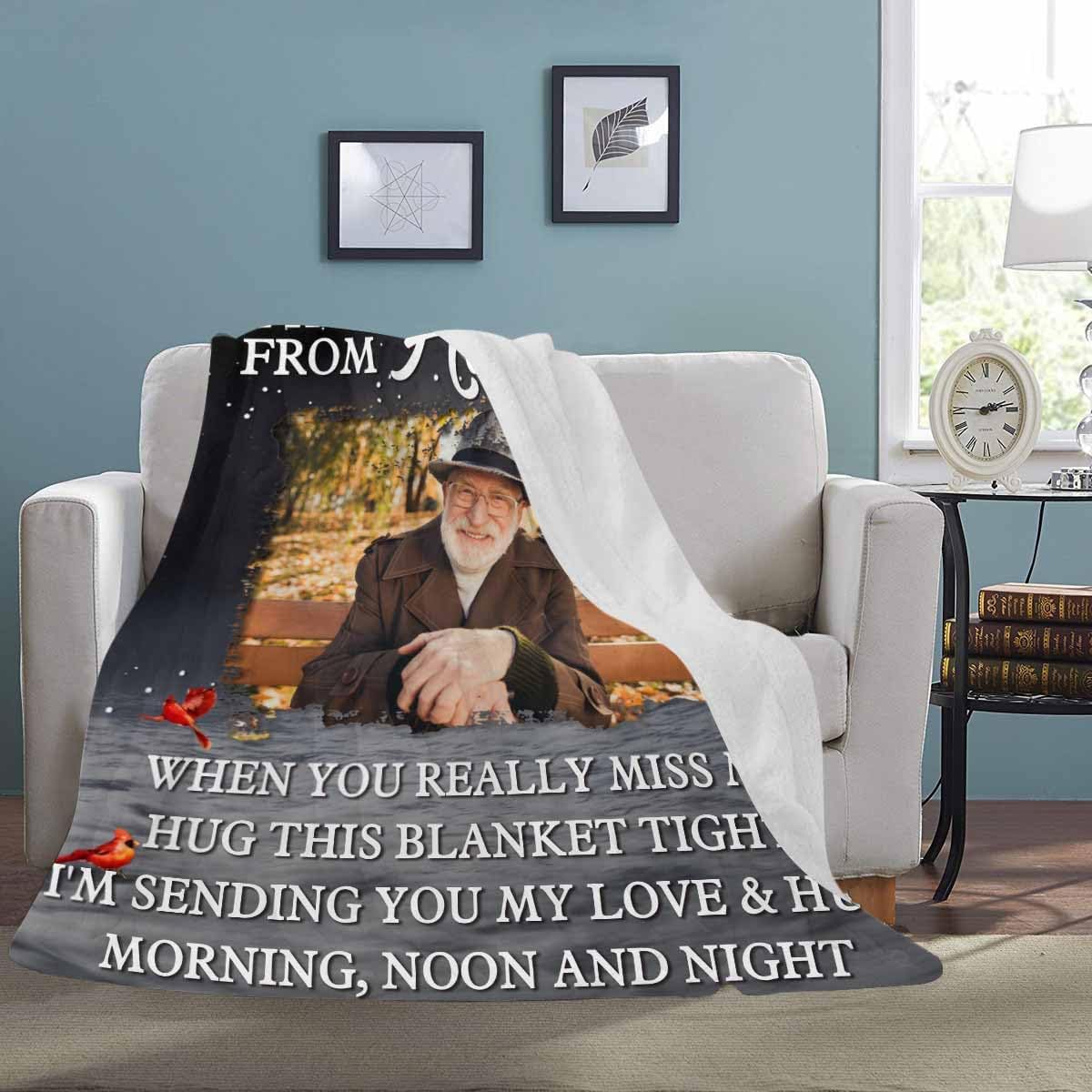 Custom Memorial Blanket with Photos for Loss of Loved One, Loving Memory Personalized Sympathy Blanket for Loss of Dad Mom Husband Wife Friend in Memory of Loved One Gifts