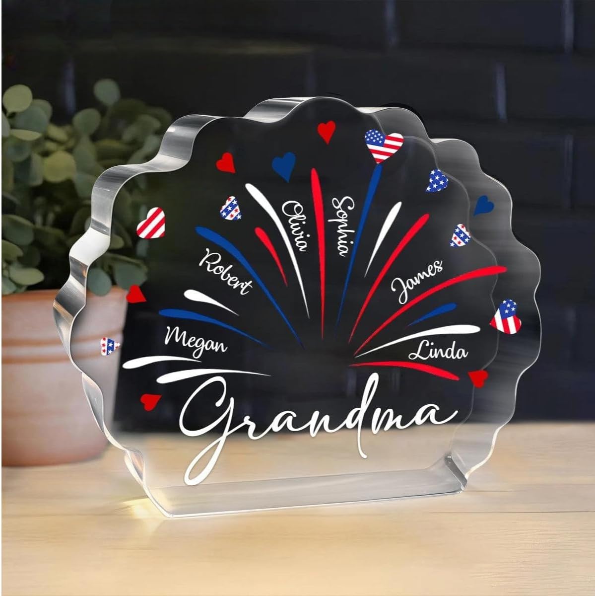 4th of July Independence Day - Personalized Grandma Mom Acrylic Plaque, Presents from Daughter Son Grateful Birthday Christmas Gifts