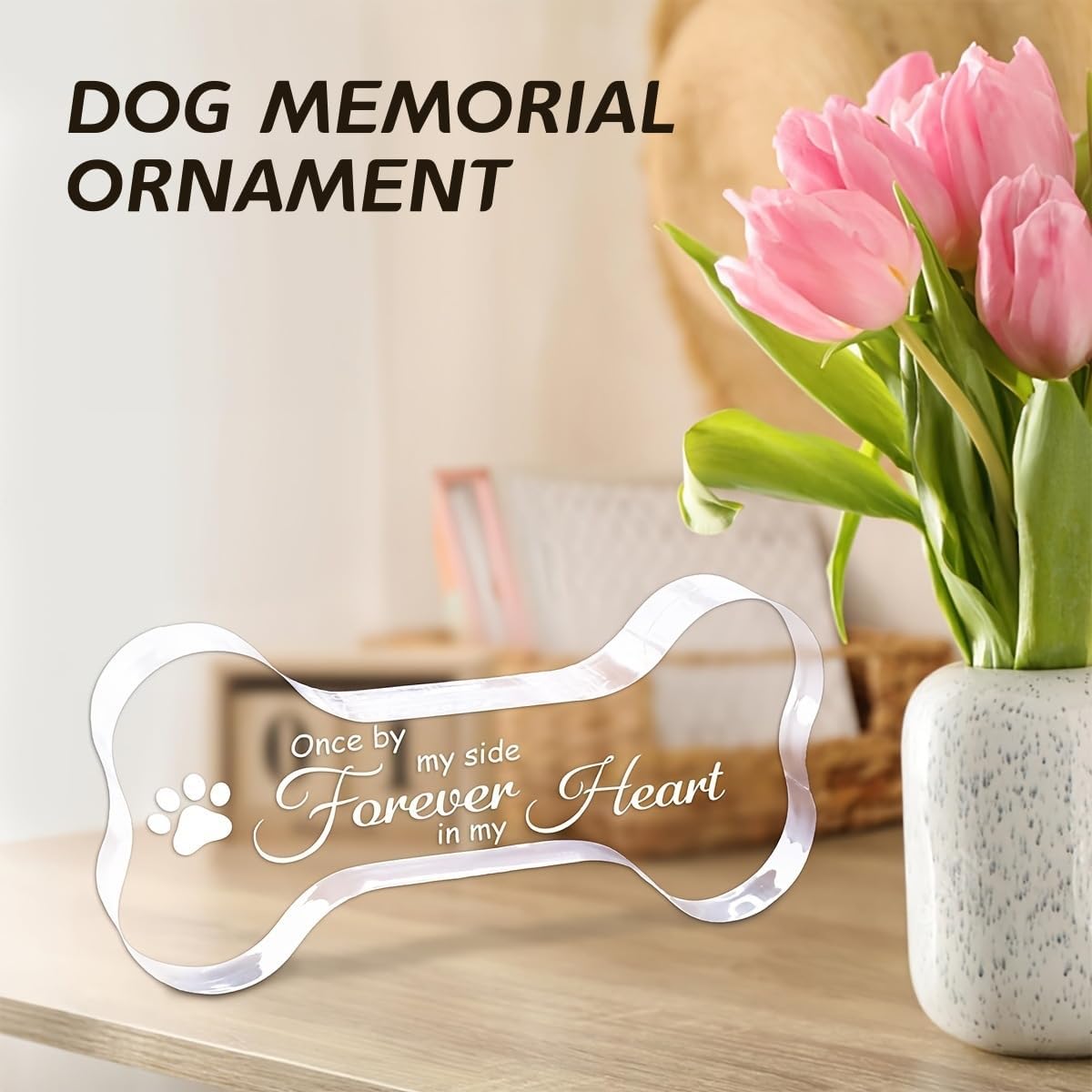 Pet Memorial Ornament Remembrance Gifts Loss of Dog Cat Sympathy Gift Crystal Bone Shape Decor Ornament for Dogs Puppy Keepsake