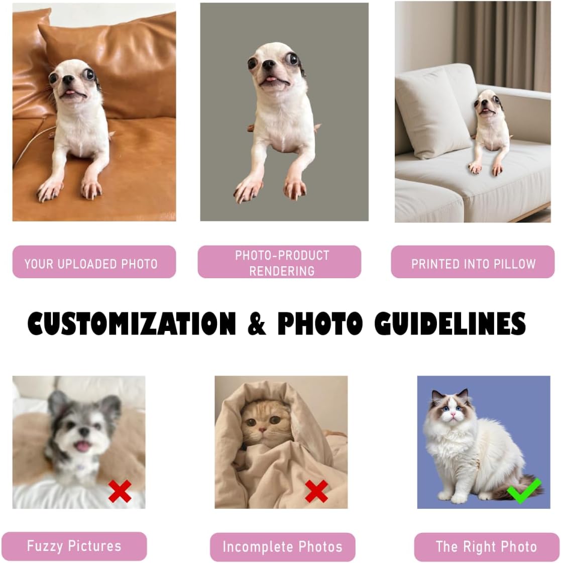 Personalized Cat Dog Pillow Custom Ugly Pet Pillow Ugly Dog Pillow with Your Pet Photo for Family Friends Birthday Gift