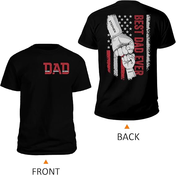 Personalized Shirt for Dad Grandpa Husband Papa - Best Dad Ever - Fathers Day Birthday Gift from Daughter Son Wife