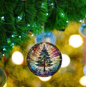 Christmas Ornaments 2025, Stained Glass Style, Round Fun Acrylic Decoration Gifts