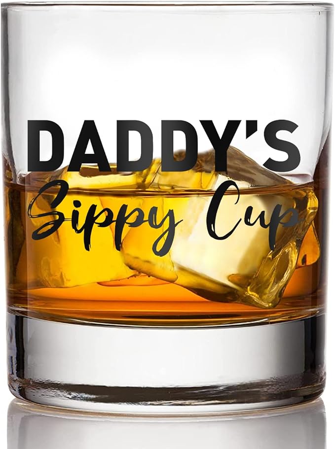 Fathers Day Dad Gifts for New Dad Husband from Daughter Son Wife, Whiskey Glass Birthday Valentines Anniversary Christmas Funny Gag Gift Ideas Bourbon Scotch Presents for Expecting Father