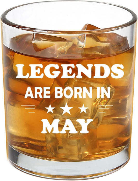 Legends Are Born In May Custom Month Whiskey Glass, Birthday Gifts, May Birthday Gifts for Men Dad Husband Grandpa Uncle Coworkers