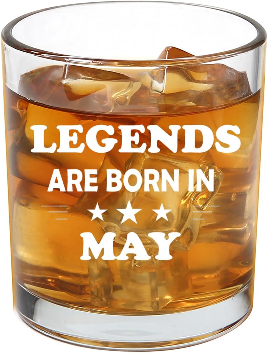 Legends Are Born In May Custom Month Whiskey Glass, Birthday Gifts, May Birthday Gifts for Men Dad Husband Grandpa Uncle Coworkers