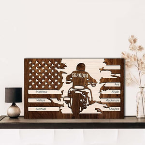 Personalized gifts for Grandpa Biker Flag Canvas , Motorcycle Grandpa gifts wall art print, Father day, Dad signs for home decor, Papa wall decor gift/6