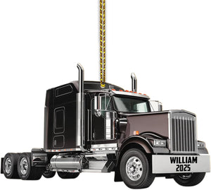 Personalized 2D Flat Printed Truck Christmas Ornament Gifts for Trucker Truck Driver - Trucker Tree Hanging Decoration Gifts for Him Men Husband Friends - Custom Acrylic Ornament