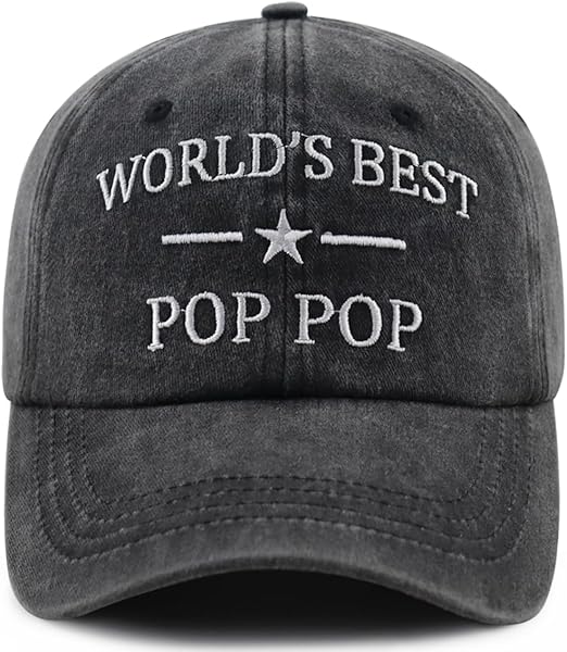 World's Best Papa Poppop Hat for Men, Funny Adjustable Cotton Embroidered Grandpa Baseball Cap Father's Day Gift