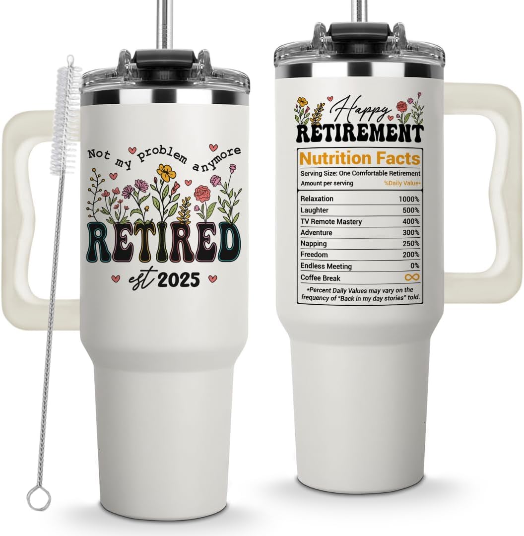Retired 2025 Not My Problem Anymore Tumbler 40oz, Happy Retirement Gifts for Women 2025, Retirement Cups, Funny Retirement Gifts For Women, Retiring Coffee Mug Ideas for Coworker, Colleague, Boss