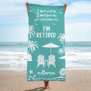 Personalized Retirement Beach Towel 2026, Custom Retirement Gift for Woman, Unique I'm Retired Beach Towel, Novelty Retired Gift for Coworker Friend Mom, Beach Lovers Presents