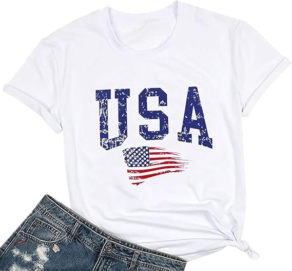 4th of July Shirts Women American Flag Patriotic T-Shirts USA Star Stripes Graphic Tee Tops