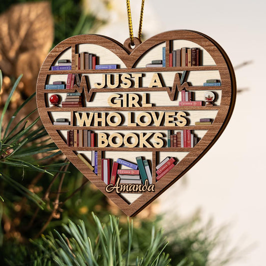 Book Ornament, Layers Wooden Bookshelf Book Lovers Gifts Christmas Tree Decor, Just A Girl Who Loves Books, Book Club Gifts, Librarian Ornament, Gifts for Women, Coworker, Teacher, Reading Lovers