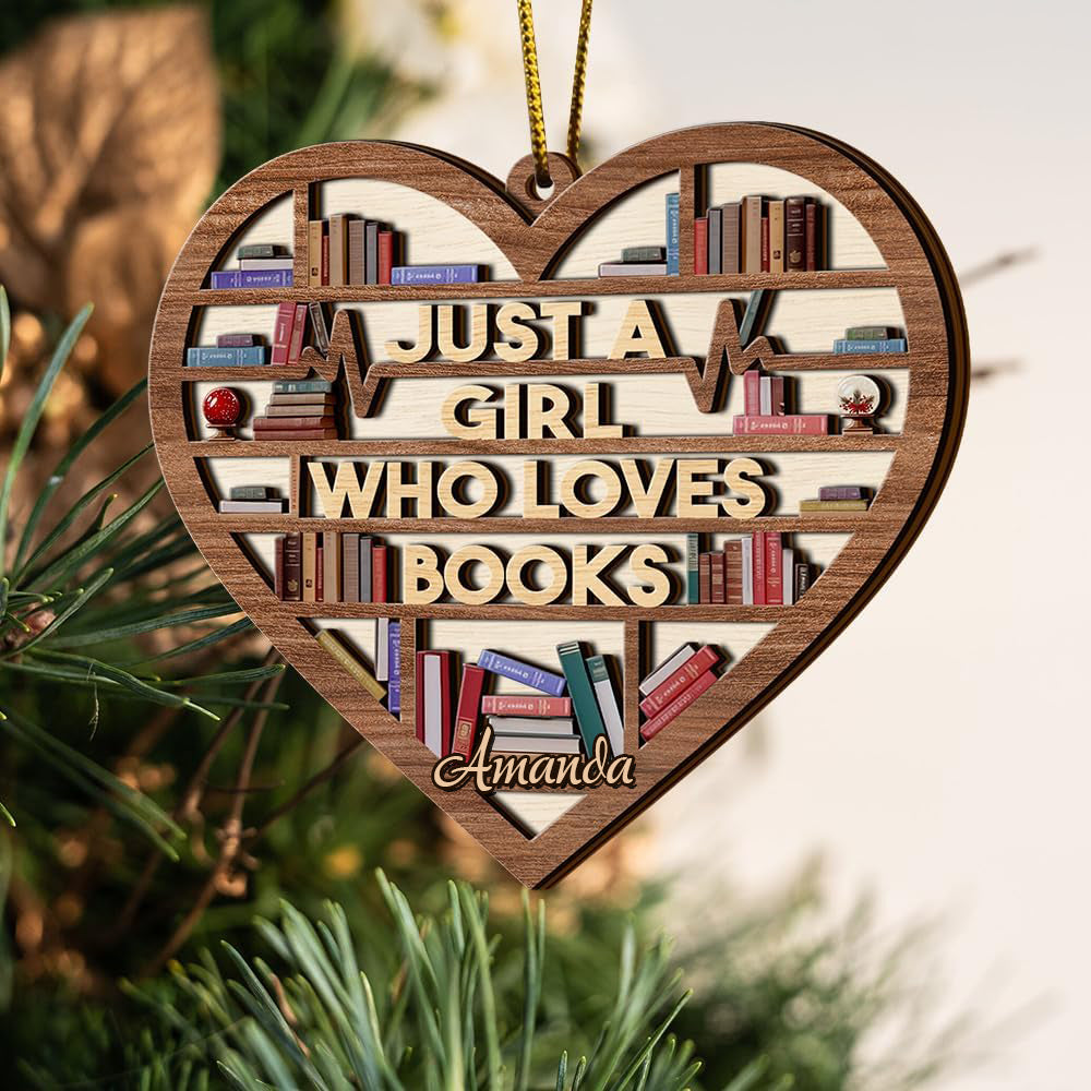 Book Ornament, Layers Wooden Bookshelf Book Lovers Gifts Christmas Tree Decor, Just A Girl Who Loves Books, Book Club Gifts, Librarian Ornament, Gifts for Women, Coworker, Teacher, Reading Lovers