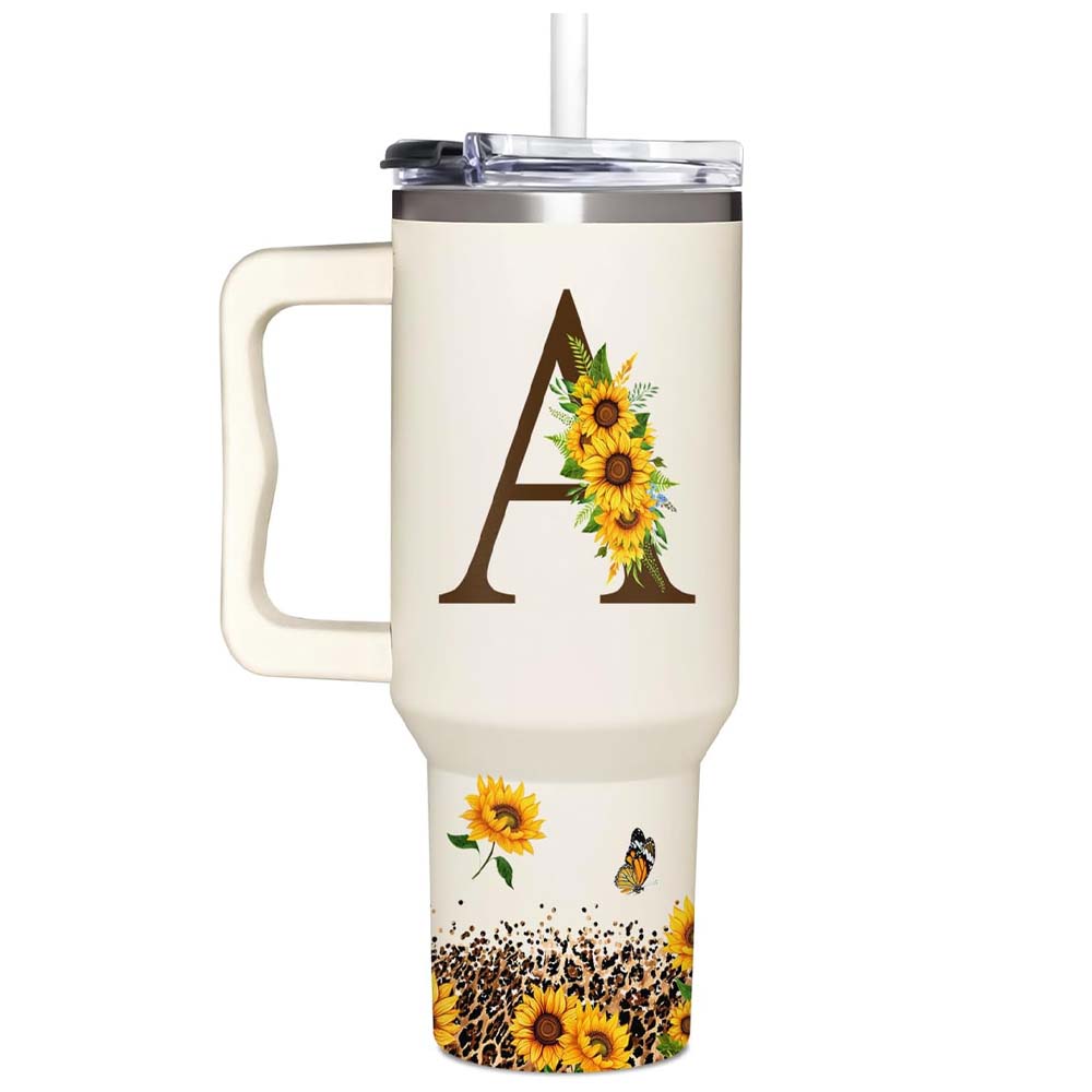 Personalized Birthday Gifts For Women - Sunflowers Monogrammed Cup For Boss Day, Christmas - Customized Gifts For Women, Mom, Wife, Coworkers, Boss Lady, Her - Custom Tumbler With Handle