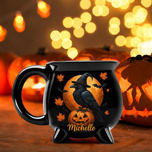 Personalized Raven Crow Witch Cauldron Mug, Personalized Birthday Gifts For Besties, Sisters, BFF, Family, Yourself, Witching You a Wicked Brew, Halloween Tea Cups Woman Wiccan Gifts, Witch Mug