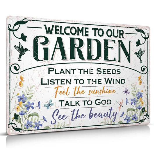 Welcome To Our Garden Metal Sign Outside Garden Welcome Sign Gardening Gifts and Decorations for Women Gardeners Plant Lovers