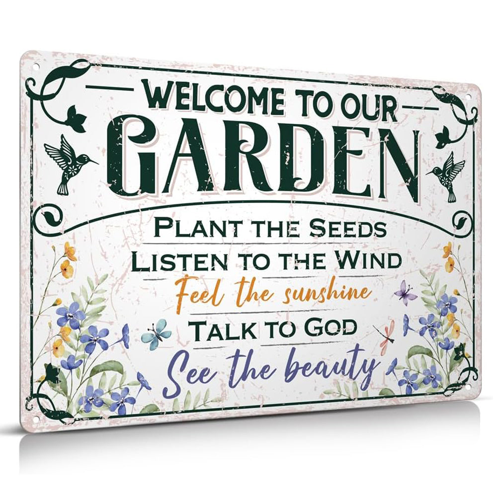 Welcome To Our Garden Metal Sign Outside Garden Welcome Sign Gardening Gifts and Decorations for Women Gardeners Plant Lovers