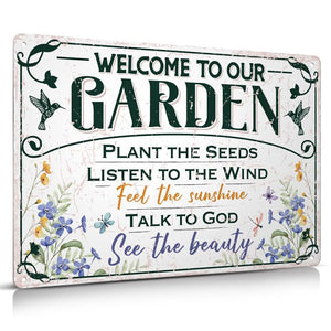 Welcome To Our Garden Metal Sign Outside Garden Welcome Sign Gardening Gifts and Decorations for Women Gardeners Plant Lovers
