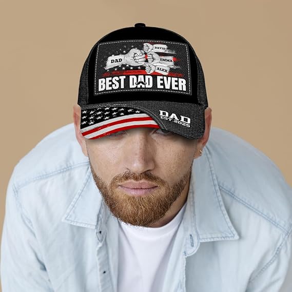 Custom Dad Baseball Cap Personalized Fist Bump Hat with Kids Names Best Dad Ever Gift for Father s Day, Birthday