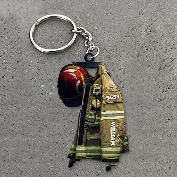 Pesonalized Firefighter Keychain Shaped Flat, Firefighter Gift For Men Keychain,Firefighter Graduation Gift Keychain