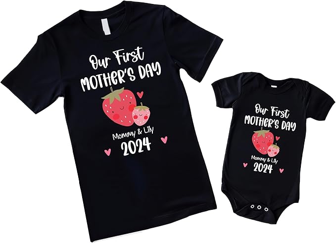 Personalized Our First Mothers Day Matching Shirts, Mom Baby Matching Outfits Mothers Day 2025 Strawberry shirt