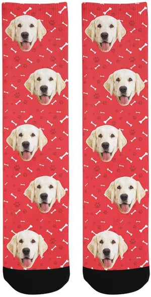 Custom Personalized Photo Pet Face Socks, Cat and Dog Tracks Paws Bones Crew Socks with Picture for Men Women