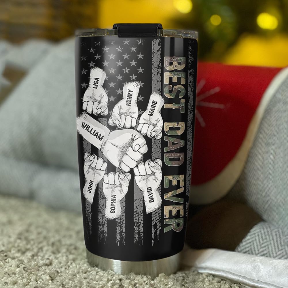 Personalized Dad Tumblers with Kids Name, Fathers Day Tumbler Gift for Fathers Day, Best Dad Ever Tumbler, Dad's Fist Bump with Kids Name, Custom Christmas Gifts for Father