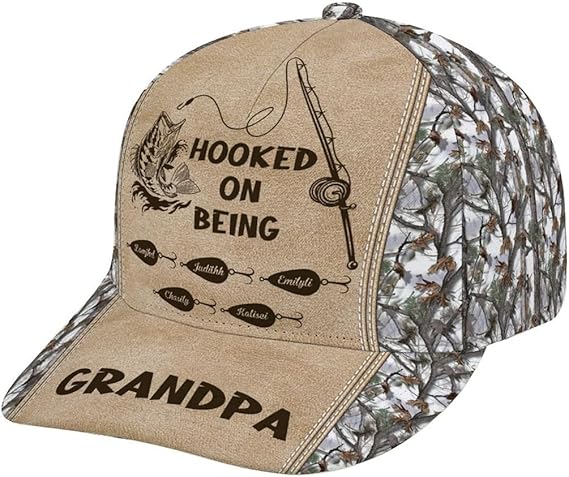 Hooked On Being Dad Grandpa Personalized Dad Daddy Grandpa Classic Cap Custom Fathers Day Baseball Cap Best Dad Ever Baseball Hat Gifts