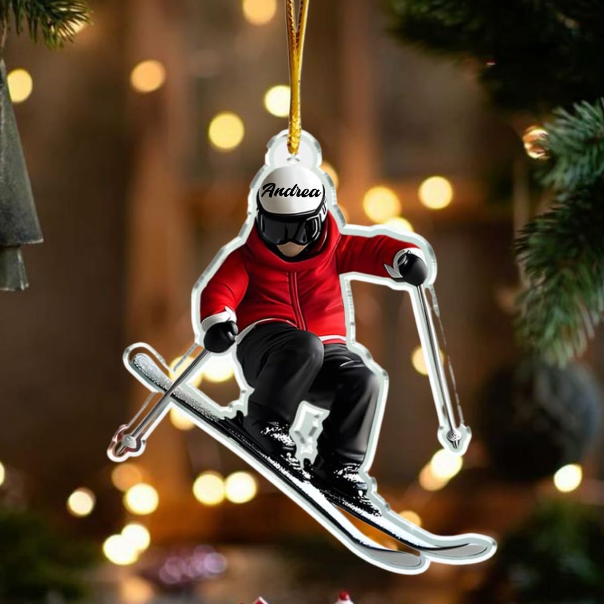 Personalized Skiing Ornaments 2025, Custom Skier Acrylic Christmas Ornament with Name, 2D Flat Ski Ornament for Snow Lovers, Unique Winter Sports Gift for Skiers & Snowboard Fans