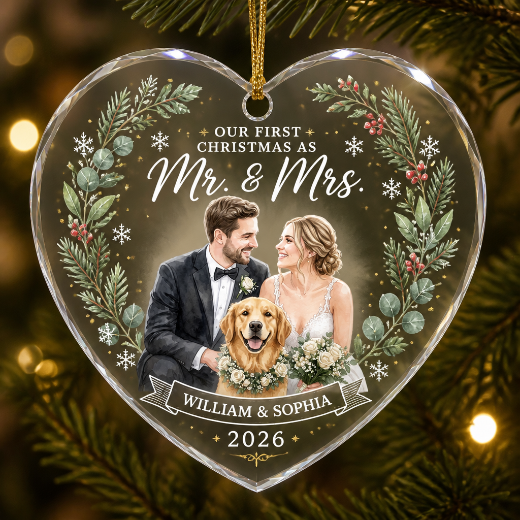 Our First Christmas as Mr. & Mrs. – Custom Couple Portrait Heart Acrylic Ornament - Personalized Transparent Acrylic Ornament 6229a7b8-305e-4add-857d-817660f2fd5b.png