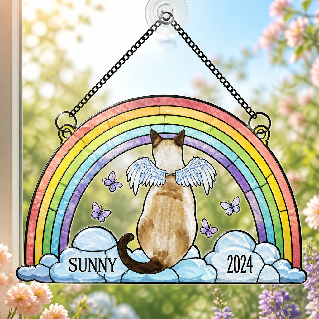 Rainbow Bridge Pet Memorial Stained-Glass Suncatcher – Photo to Watercolor with Name & Year - Personalized Suncatcher Stained Glass 625ba799-de7c-471c-9b7d-7b7cb76b2fc4.png