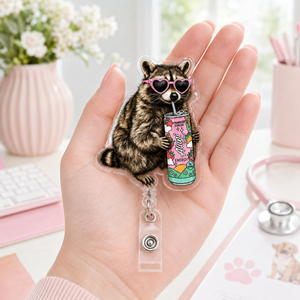 Raccoon Drinking Badge Reel, Funny Raccoon ID Holder, Retractable Nurse Badge Reel, Gift for Coworker, Office Badge Clip 626a2d1b-8158-4050-8636-da3ecede6827-3.png