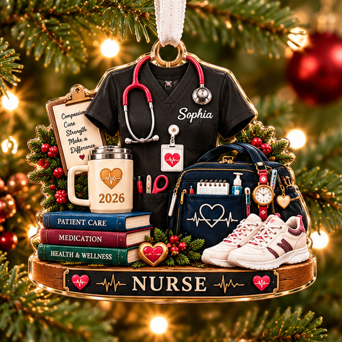 Personalized Nurse Christmas Ornament – Custom Name & Year, Nurse Scrubs & Stethoscope Ornament, RN Appreciation Gift, Nursing Christmas Gift for Her 62808e14-0bbd-4be6-9789-a1d911f9efec-01_Nurse_Classic_Black_Christmas_Tree.jpg