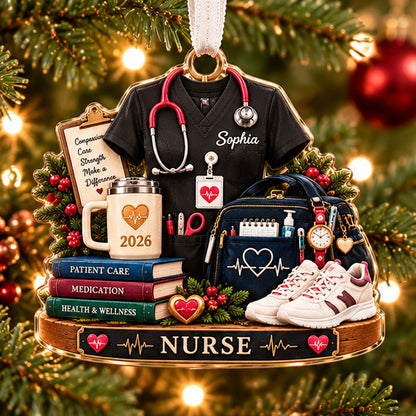 Personalized Nurse Christmas Ornament – Custom Name & Year, Nurse Scrubs & Stethoscope Ornament, RN Appreciation Gift, Nursing Christmas Gift for Her 62808e14-0bbd-4be6-9789-a1d911f9efec-01_Nurse_Classic_Black_Christmas_Tree.jpg
