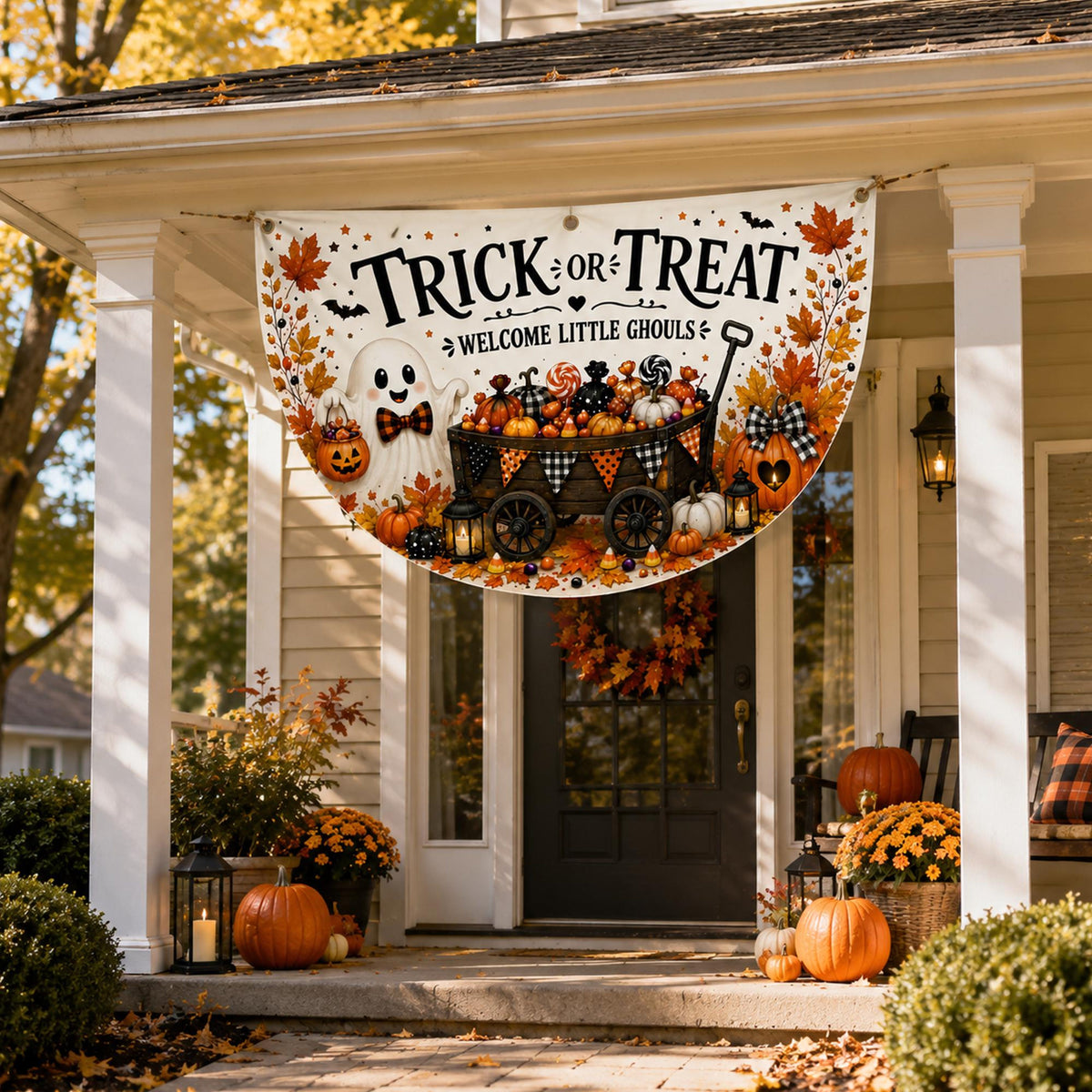 Trick or Treat Ghost Halloween Fan Flag Banner, Halloween Bunting Flag with Grommets, Fall Porch Fence Yard Decor, Indoor Outdoor Party 629edbd7-5a27-4505-80f9-04a10343df73-5.jpg