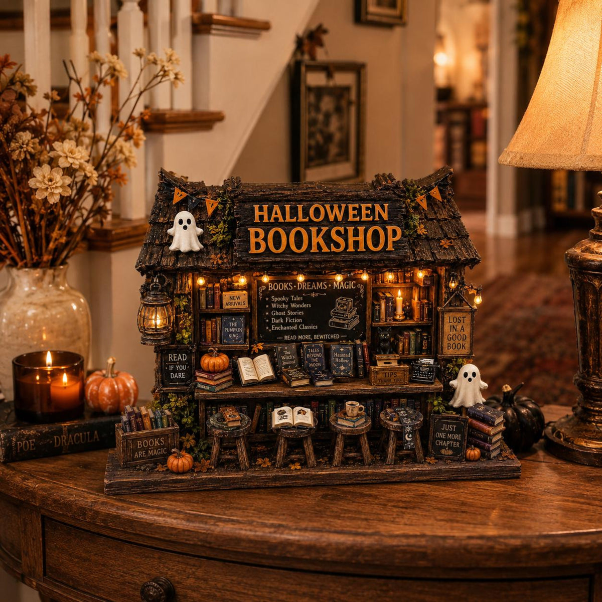 Halloween Bookshop Wooden Block, Spooky Library Shelf Decor, Haunted Bookstore Table Decoration, Witchy Fall Home Gift for Readers 62f55140-6e6a-422d-b78c-46f75002d8a4-1.jpg