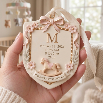 Birth Stats Heirloom Crest - Personalized Baby's First Christmas Ornament - Personalized Real 3D Ornament 630c27e5-23c0-4d5b-84fe-2b96221f7e23-7.png