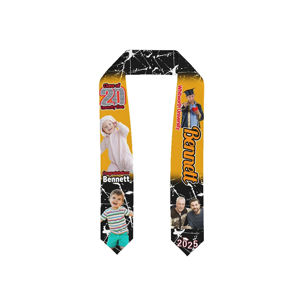 Personalised Multicolor Photo Graduation Stole with Text Class of 2025 Graduation Gift for Unisex Graduates