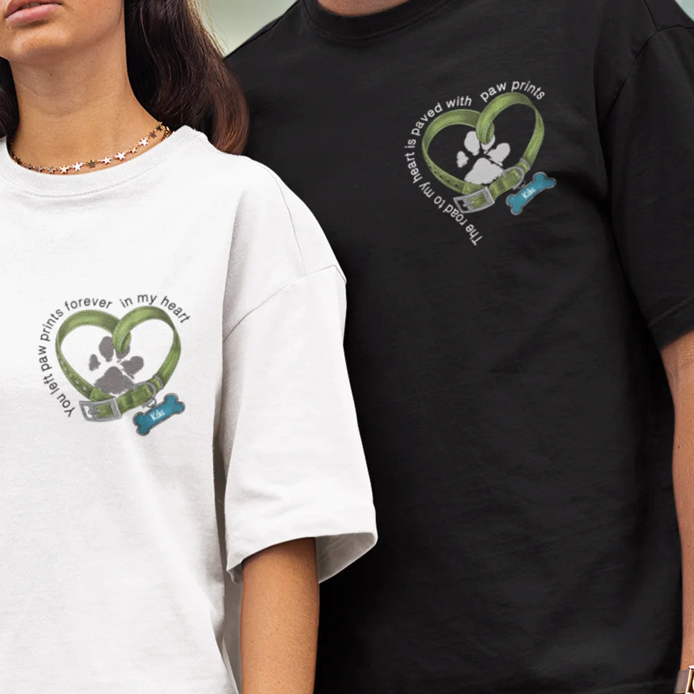 Personalised The Road to My Heart Is Paved with Paw Prints T-shirt with Name Birthday Gift for Pet Lovers