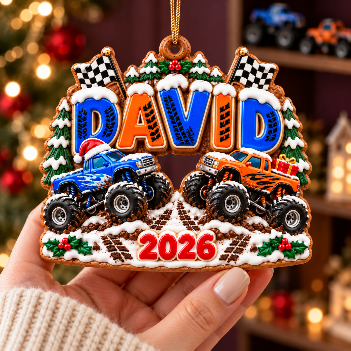 Personalized Monster Truck Christmas Ornament 2026 – Custom Name with Blue and Orange Trucks, Holiday Keepsake Gift for Kids and Truck Lovers 633f06d2-6b04-4070-bc1f-f78a6168e5b8-David-s-Monster-Truck-Christmas-Ornament-4.png