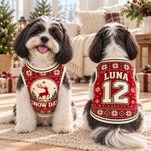 Snow Day Pet Jersey, Personalized Dog Name Number Shirt, Christmas Reindeer Pet Top, Holiday Sweater Style Outfit, Custom Dog Gift 63491f10-bd80-4b1b-b428-fa9093eefa90-il_1588xN.8623699785_p40l.jpg