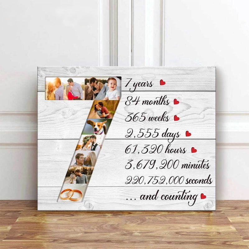 Personalized 7 Year Anniversary Photo Collage, Custom 7th Anniversary Gift, Seventh Anniversary Collage Canvas