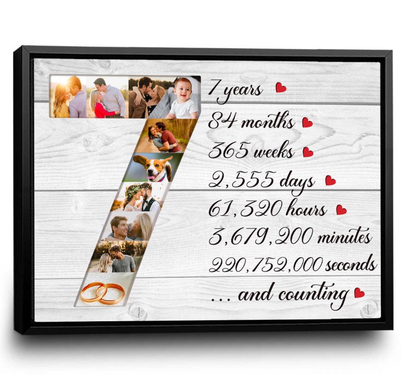 Personalized 7 Year Anniversary Photo Collage, Custom 7th Anniversary Gift, Seventh Anniversary Collage Canvas