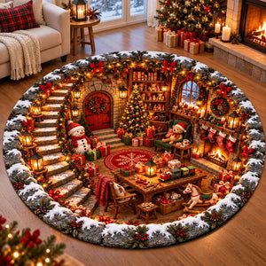 3D Illusion Christmas Rug, Santa Village North Pole Round Rug, Snowman Christmas Floor Decor, Winter Holiday Area Rug, Xmas Home Decor 635a79c5-78f2-44cf-9033-a476d8fcc929-dfgdfggf-1-.webp